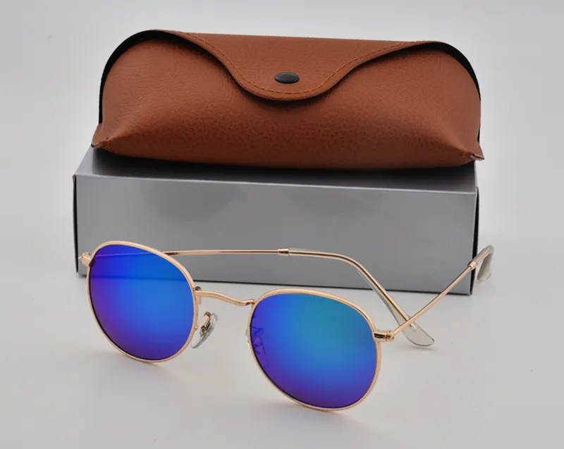 High Quality Fashion Round Sunglasses Mens Womens Designer Brand Sun Glasses Gold Metal Black Dark uv400 Lenses Better Brown Case