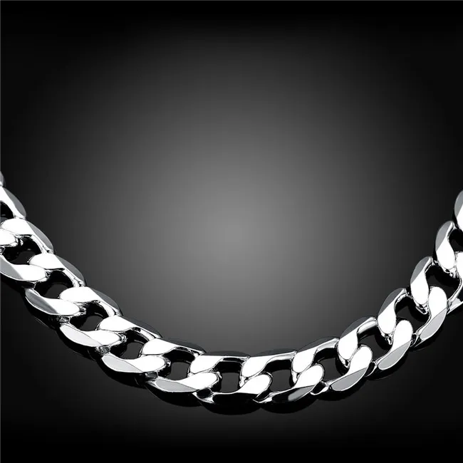 Heavy 66g 12MM flat sideways necklace Men sterling silver necklace STSN202 whole fashion 925 silver Chains necklace factory di258r