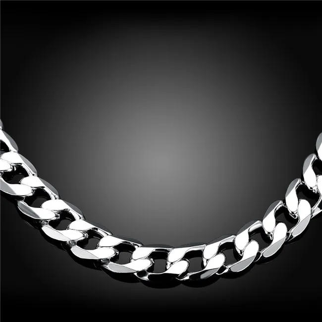 Heavy 66g 12MM flat sideways necklace Men sterling silver necklace STSN202,wholesale fashion 925 silver Chains necklace factory direct sale