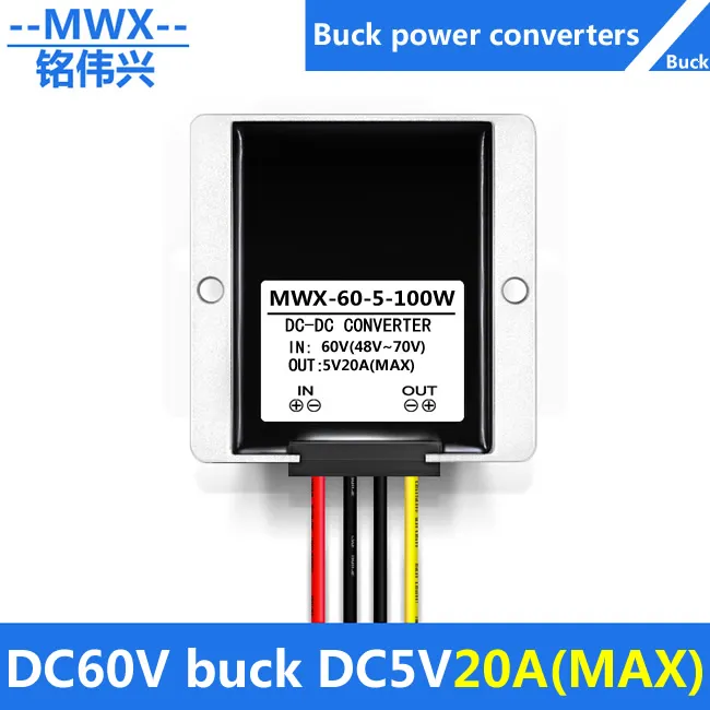 DC60V naar DC5V, DC Buck Converter, 60V Step-Down 5V-module, Waterdichte Auto Power Converter, 60V Turn 5V, 48V-70V tot 5V