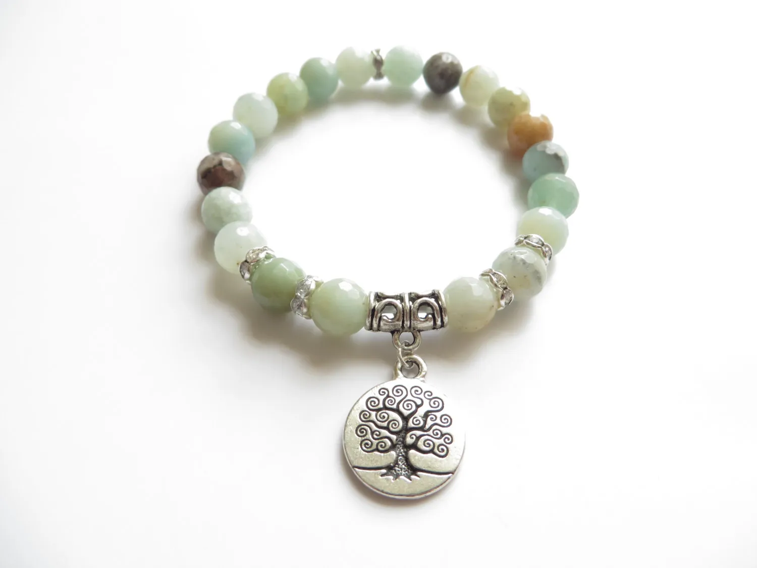 SN1121 Tree Of Life Mala Bracelet Yoga Jewelry Wrist Faced Amazonite Meditation Mala Bracelet Healing Birthday Unique Gift