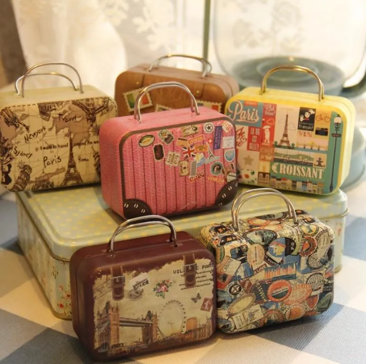 New Retro Style Small Suitcase Storage Tin Box Bag Jewelry