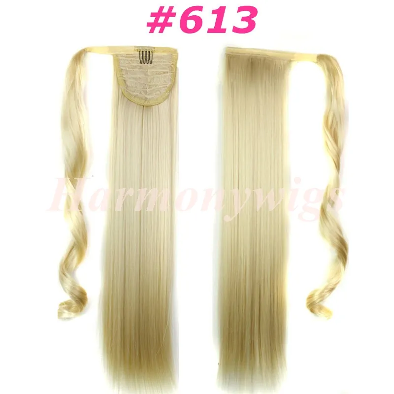 Clip Hair Ponytails Syntetiska dragningar Ponny Tails Straight Hair Pieces 24inch 120g Hårförlängningar Kvinnor Mode