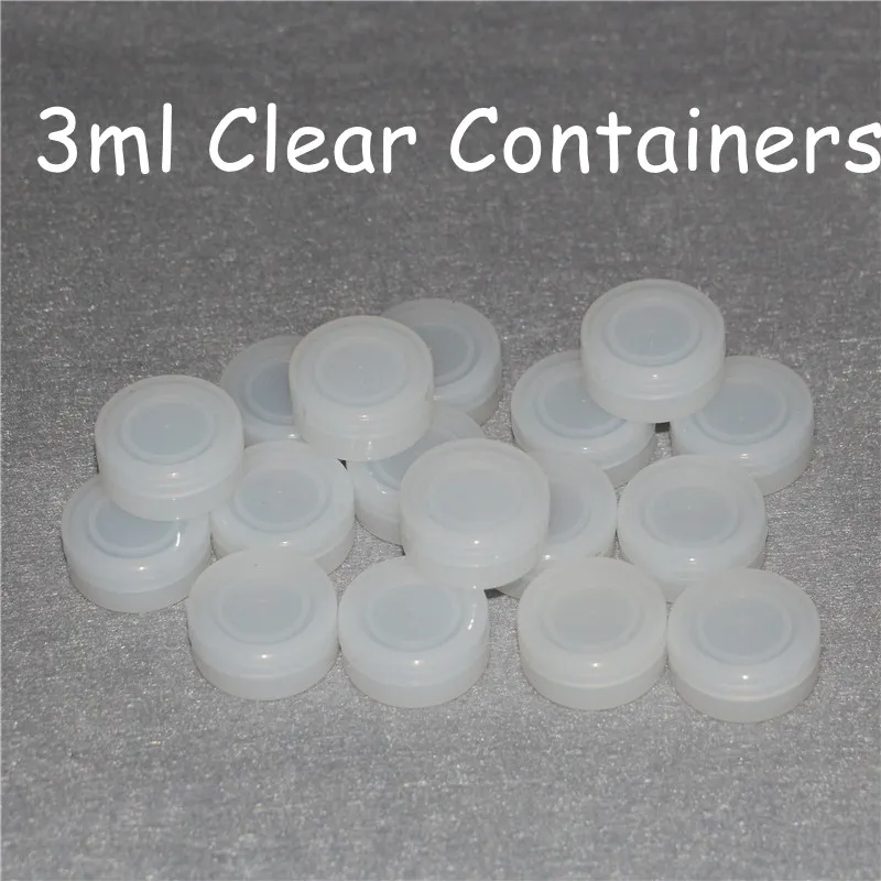 Boîtes transparentes 3ML Concentteur de silicone concentré d'huile pour non-bâton mini Bho Extrait de silicone Dab Wax Casking Rubber Slick Jars DH6185024