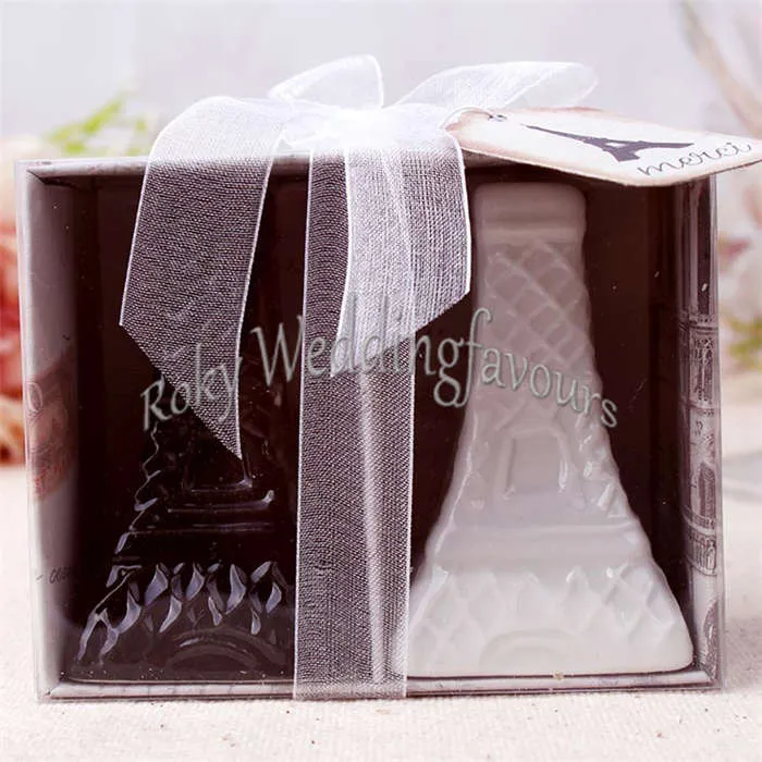 Romantic Ceramic Eiffel Tower Salt & Pepper Shakers Pratical Wedding Favors Party Gifts Event Keepsake