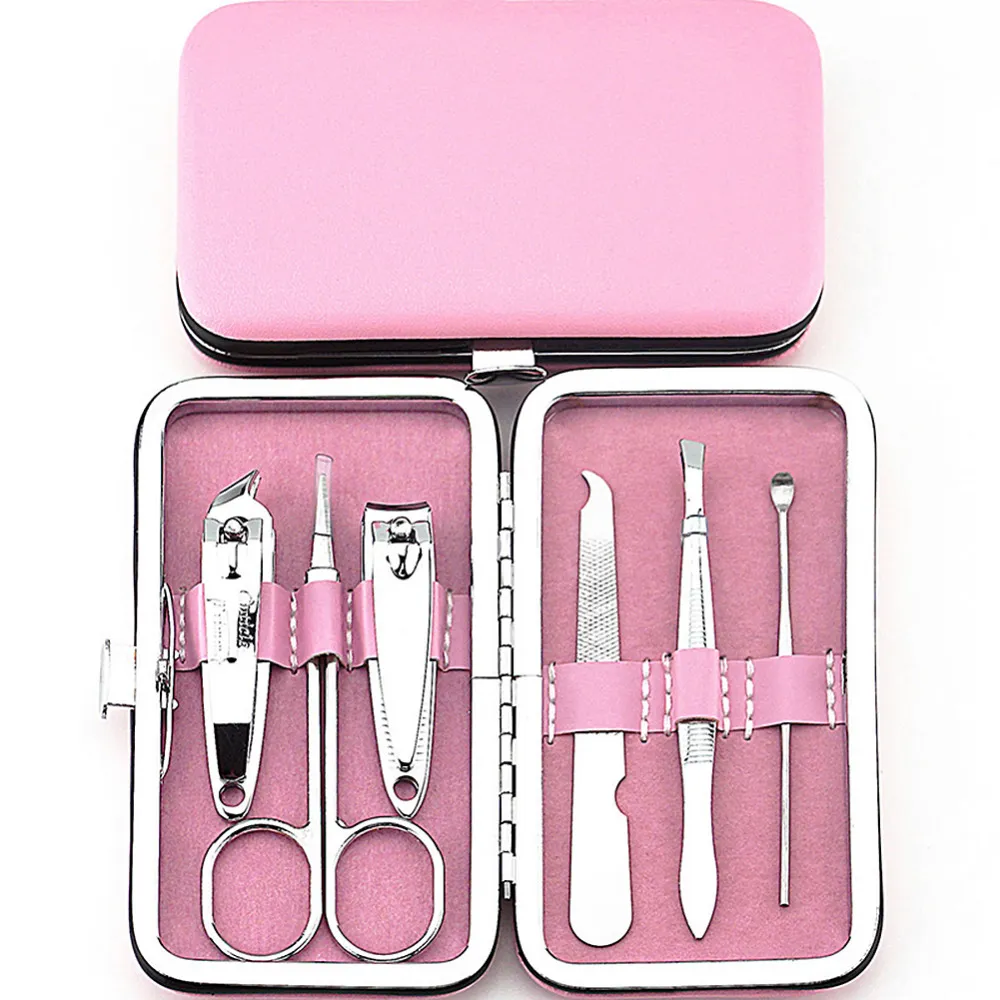 6st Portable Rostfritt stål Nail Art Manicure Set Nail Care Tools med Mini Finger Nail Cutter Clipper File Scissor Pinceezers