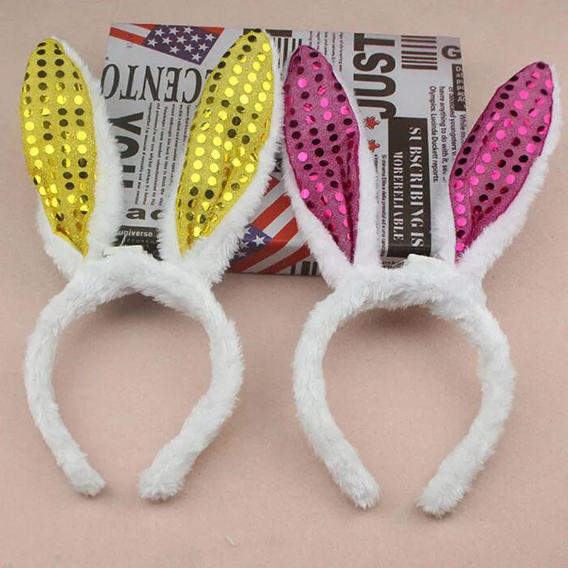 LED Light Luminous Sequin Rabbit Ears Flashing Bunny Ears Headdress Head Hair Band Hoop Toy Kid Birthday Party Supplies ZA4599