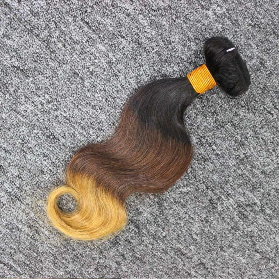 3 paquetes con cierre 1b / 4/27 cabello humano brasileño 3 tonos ombre marrón extensiones de cabello rubio paquetes de armadura de cabello con cierre