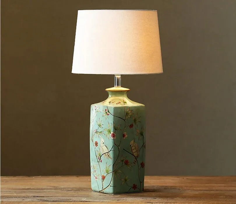 Modern Art Deco LED Ceramic Base and Cotton Lamps Shade Table Lamp for Bedroom Decor