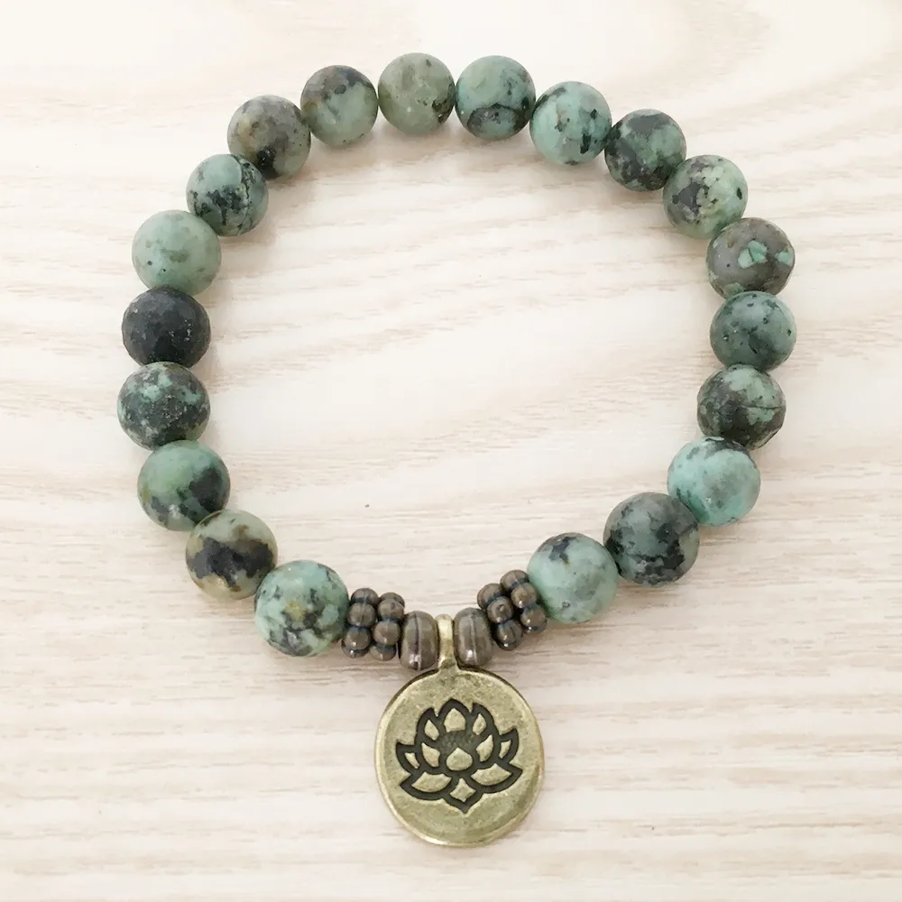 SN1109 Natuurlijke Afrikaanse Turquoise Mannen Bracelet Ohm Lotus Buddha Charm Armband Hoge kwaliteit Sieraden Groothandel Gratis Verzending