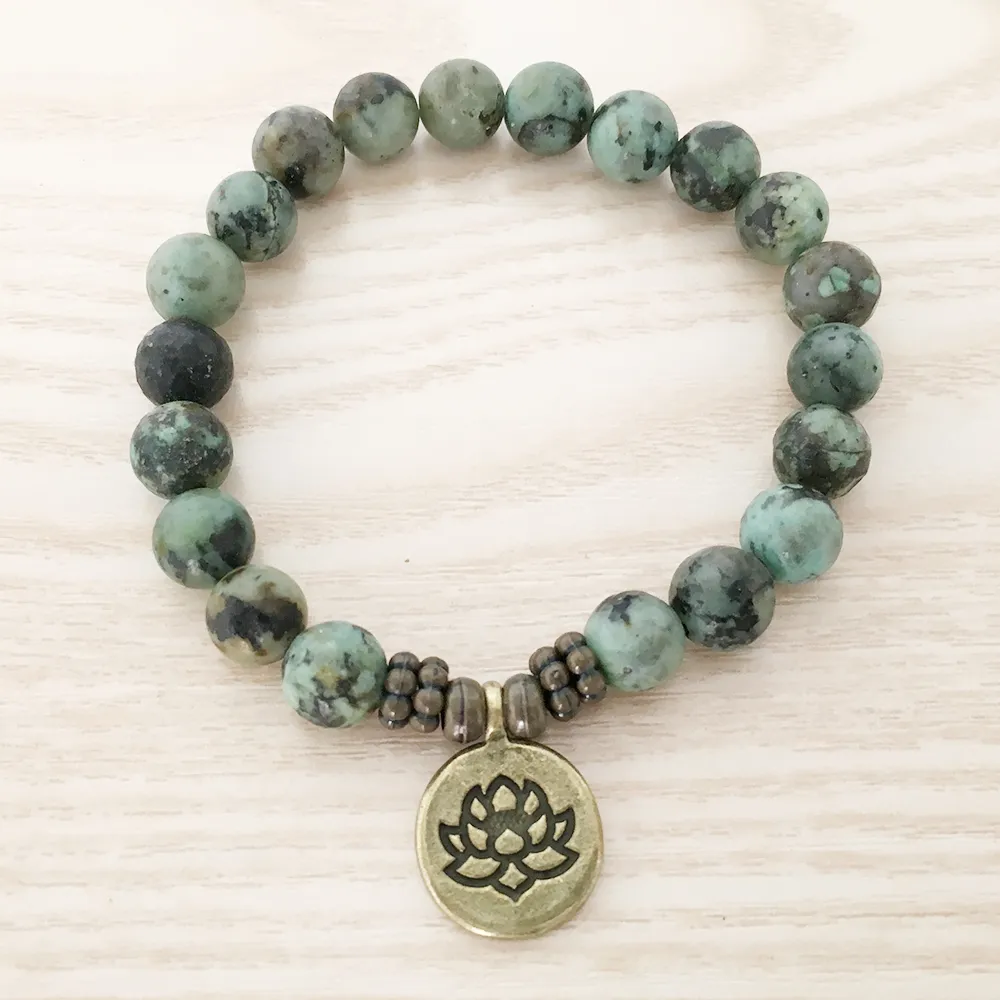 SN1109 Natürliche Afrikanische Türkis Männer Armband Ohm Lotus Buddha Charme Armband Hohe Qualität Schmuck Großhandel Kostenloser Versand