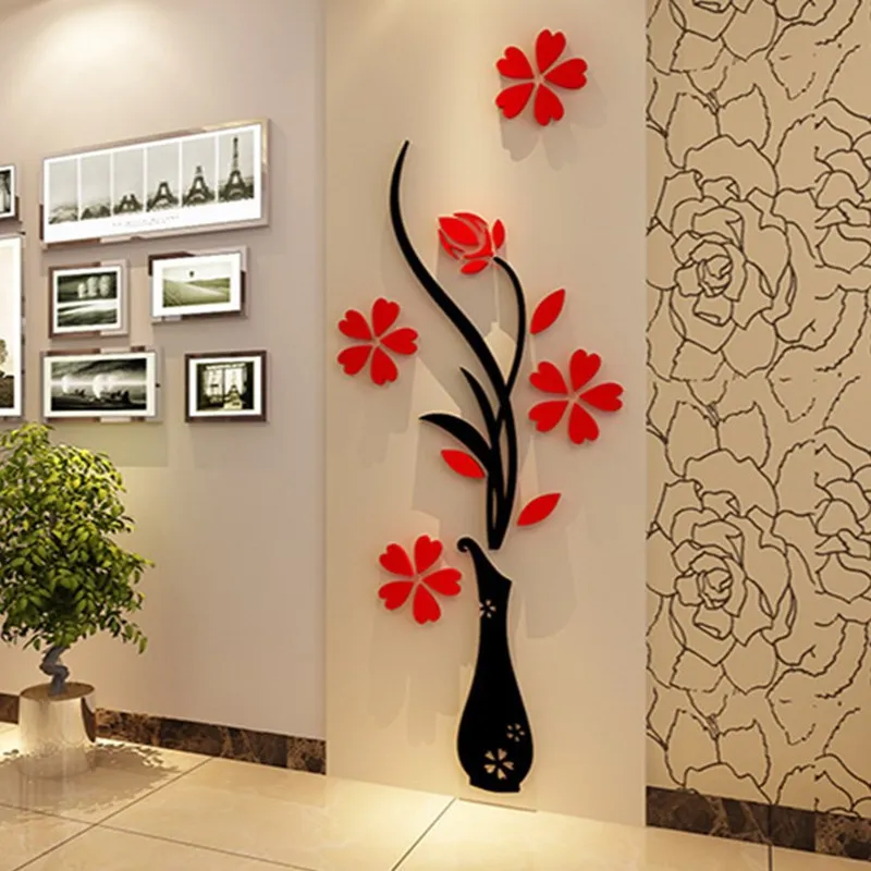 3 pièces 3D fleur Vase Mural Stickers muraux bricolage mur plantes  autocollants 