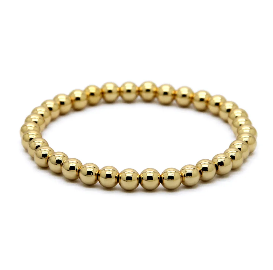 Hot Sale 1pcs 6mm Natursten Beads Smycken Real Gold Plated Round Copper Beads Mäns Armband Bästa gåva