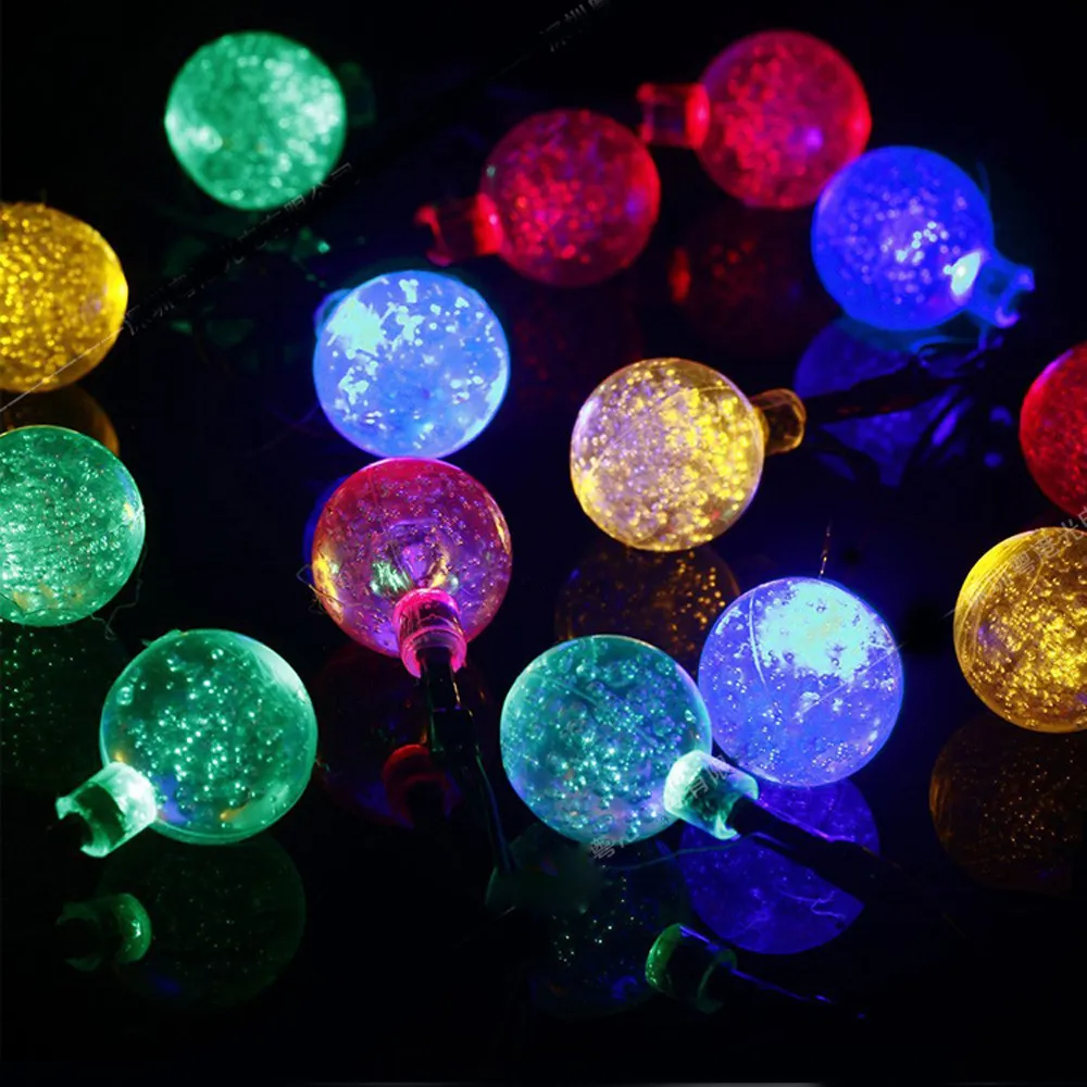 30Led boule de cristal chaîne lumière décoration solaire lumières étanche extérieur jardin arbre fée éclairage blanc RGB solaire fée lumière cordes