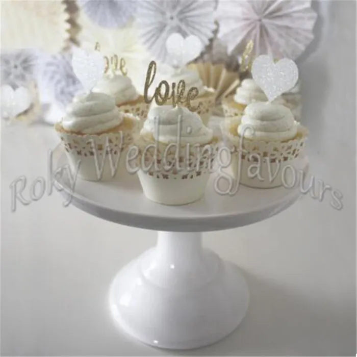 Gratis Verzending 24 stks Gouden Liefde Glitter Cupcake Picks Topper Party Evenement Geschenken Mini Cake Picks Sweet Table Decoratie Tandenstokers Benodigdheden