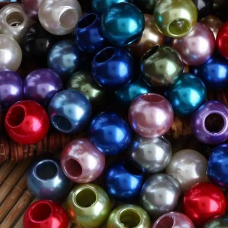 Beautiful teal PImitation Pearl Charms for Jewelry Making loose European Big Hole Acrylic Beads Fit European Bracelet Low Price