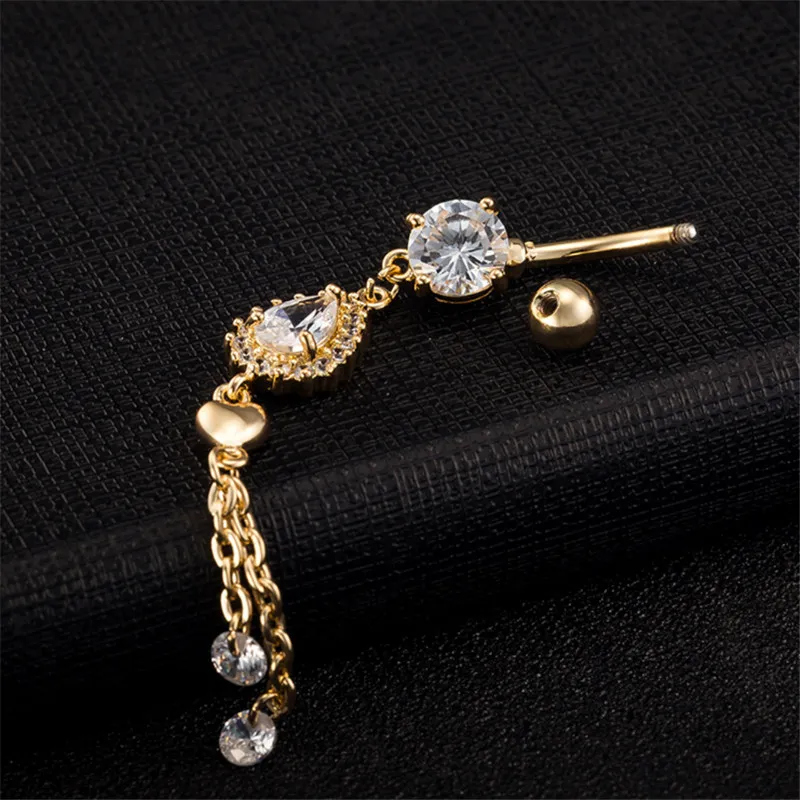 حلقة رقص بطن مثير 18K Ylloew Plated CZ CZ Drop Drop Drop Lerly Ring Sexy Body Ring Jewelry for Girls BR070457145