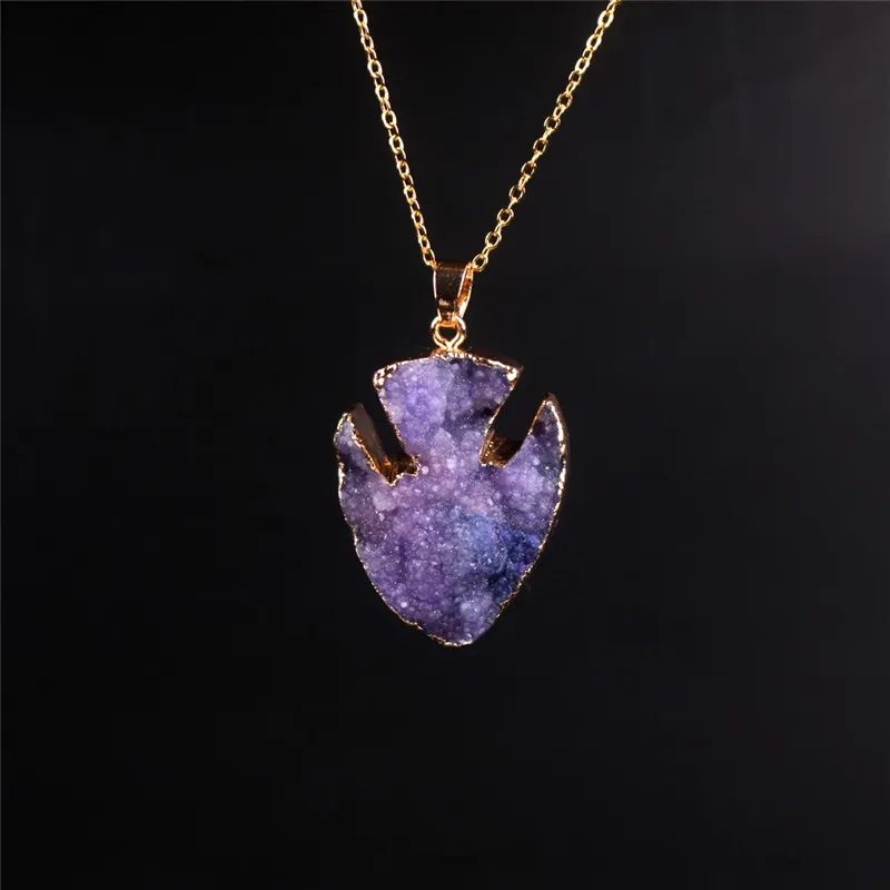 Trevlig fiskform naturlig kvarts agat hängsmycken halsband krage drusy amethyst druzy pärlor sten cabochon guldpläterad kedja uttalande halsband