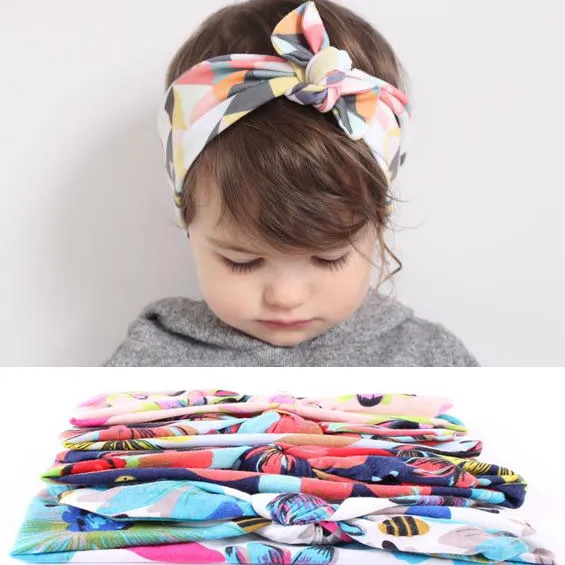 4 Couleurs Floral Lapin Oreilles Noeuds Headwrap Bébé Têtes Bandeaux Bandeau Enfants Élastique Fleurs Chapeaux Enfants Bandeau Cheveux Accessoires