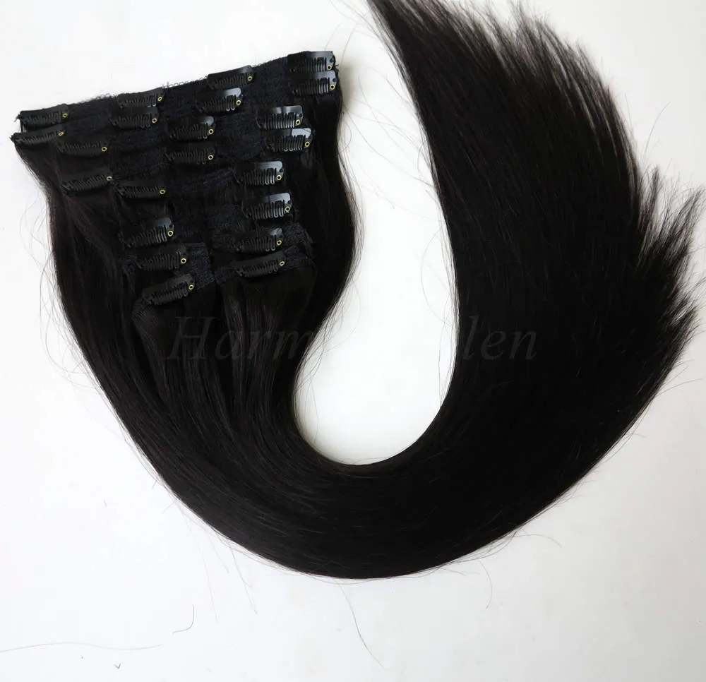 20 "22" Clip a testa piena nell'estensione dei capelli umani Nero Marrone Biondo Colore 120g 160g 1 set / lotto