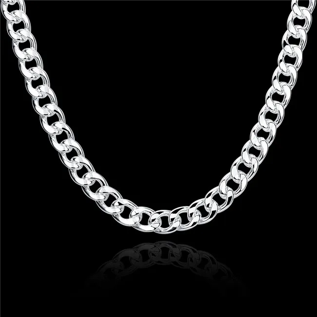 Heavy 115g 10mm klamry kwarta boków Male modele Sterling Silver Plate Necklace StSN011, Moda 925 Silver Łańcuchy Naszyjnik Fabryka