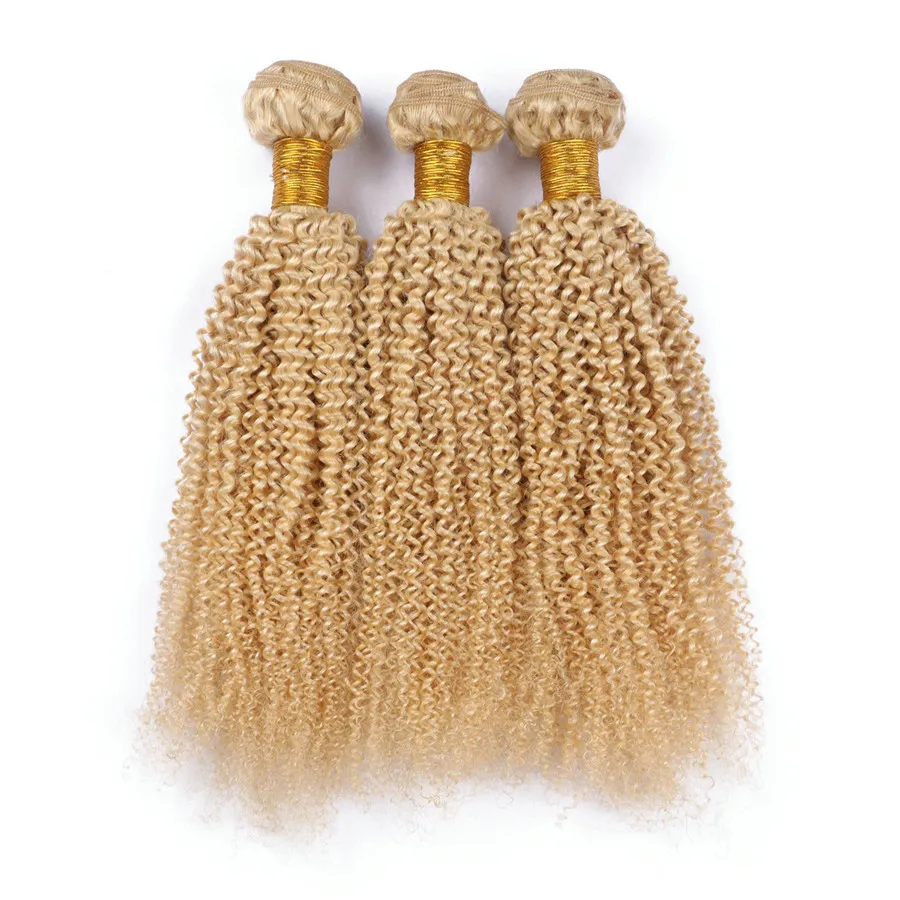 Afro Kinky Human Hair Paundles # 613 Blondynka Kinky Kręglo Human Włosy Uwagi 3 sztuk / partia Peruwiański Malezyjski Indian Virgin Hair