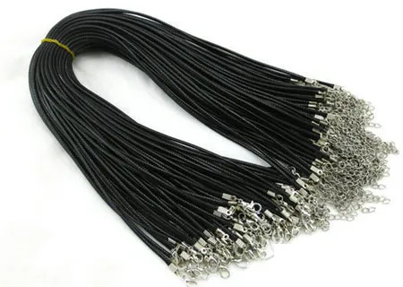100st 1,5 mm svart vaxläderkedjor förvarare pärlor sträng reptråd 45 cm+5 cm förlängningsarmband kedjalobster lås diy8946320