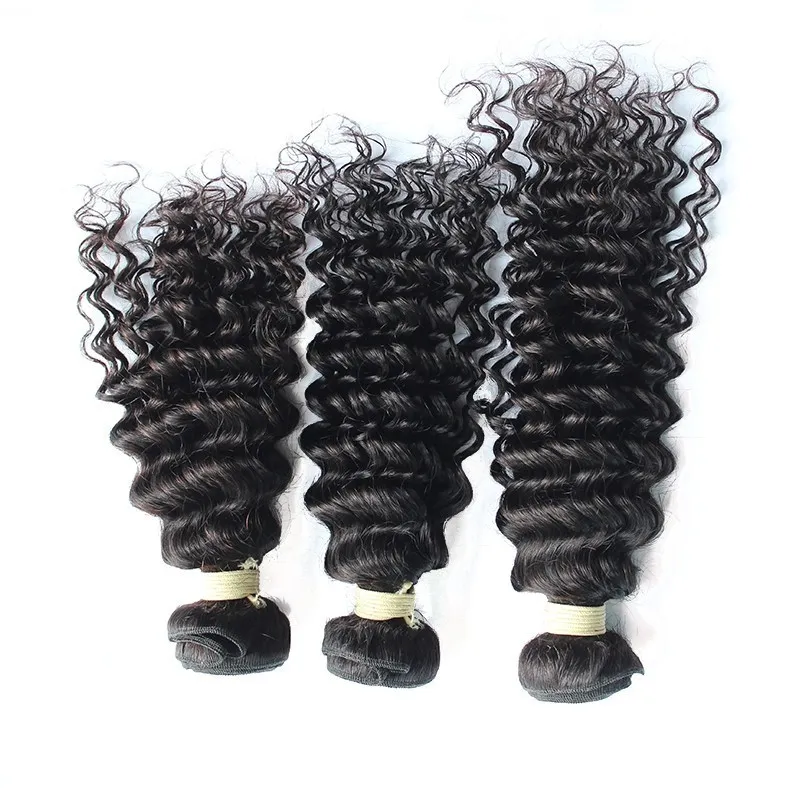 Cheveux brésiliens tissés avec fermeture frontale en dentelle 13 * 4 pas cher 100% non transformés profonds de cheveux bouclés et oreille à oreille Full Frontals