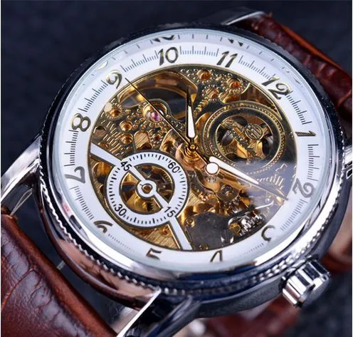 Forsining Hohl Gravur Skeleton Casual Designer Schwarz Goldene Fall Getriebe Lünette Uhren Männer Luxus Top Marke Automatische Watches247f