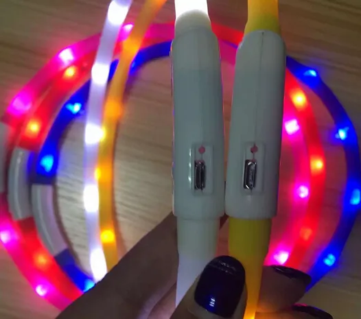 Nieuwste Snijd USB Charge Dog Training Collar LED Outdoor Lichtgevende Oplader Pet Halsbanden Licht Verstelbare 6 Kleuren LED Knipperende Hondenkraag