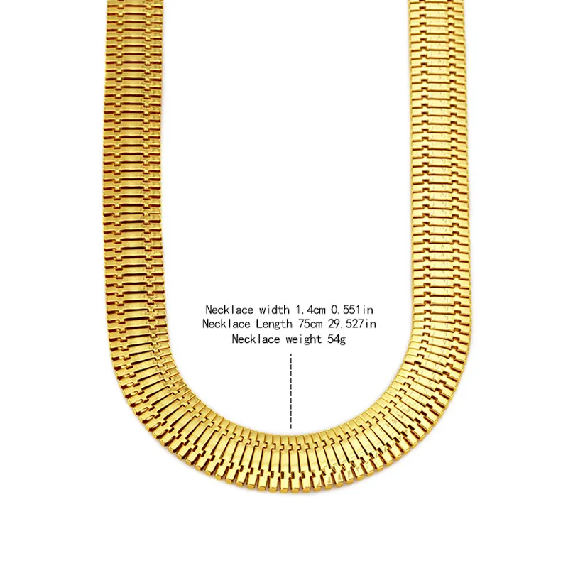 75cm 1.5cm 18K Gold Electroplate Snake bone Chains Mens Necklace Fishbone Chain Hip Hop Jewelry