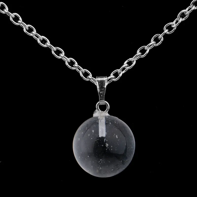 Enkel Naturlig Original Stone Round Ball Hängsmycke Halsband Smycken Med Silver Pläterade Kedjor För Kvinnor Män