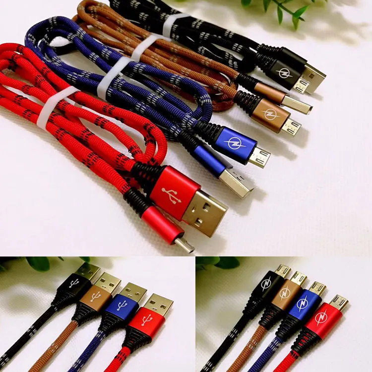 1M New Braided USB Charging Cable For Samsung HTC Sony LG Micro USB Wire With Metal Head Plug USB