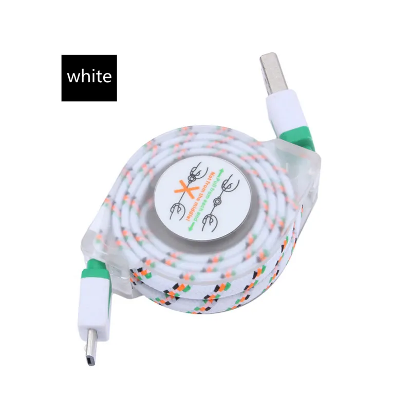 Retractable Micro USB-kabel Flat Nudel Retractable Braid Charger Cable Data Sync Line för Samsung HTC LG Andriod 1m / 3ft