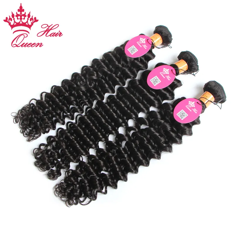 Queen Hair Negozio Ufficiale Indiano Onda Profonda Ricci 1B Colore Naturale Capelli Umani Vergini Tesse Estensioni Dei Capelli 4 Pz / lotto Può essere Tinto7105452