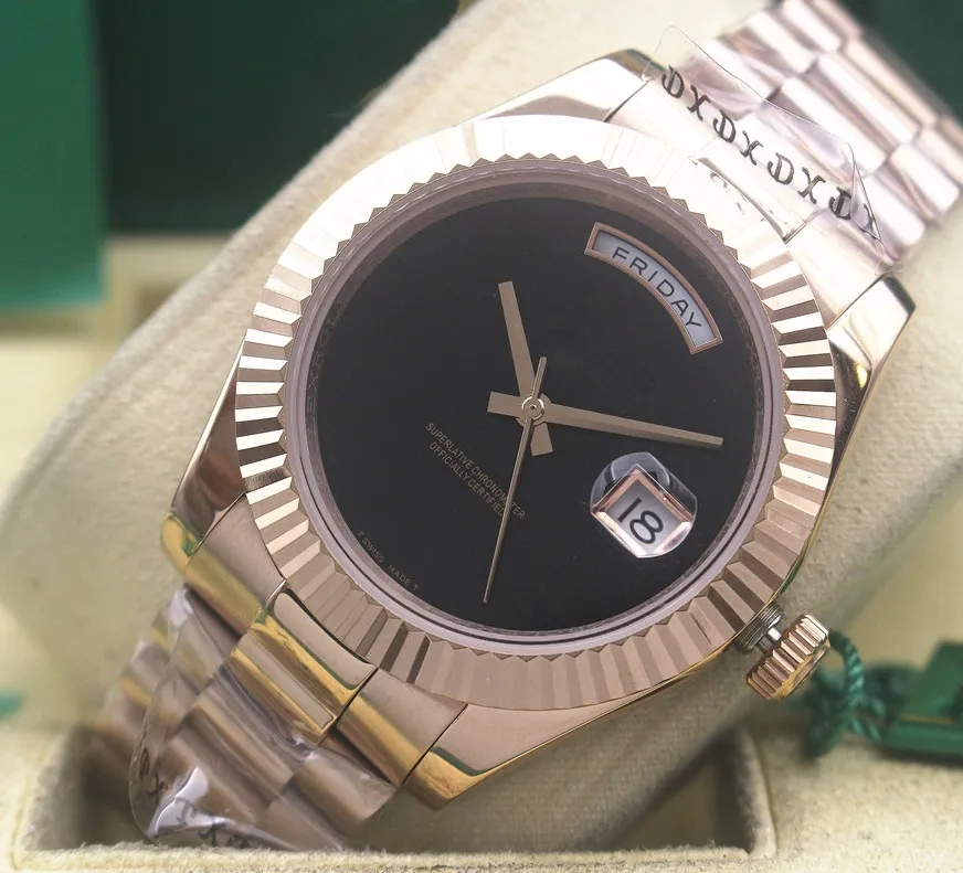 Darmowa Wysyłka Najwyższej Jakości Data Data 18 K Rose Gold Black Onyx Black Dial 118208 Automatyczne maszyny męskie Zegarek Męskie zegarki