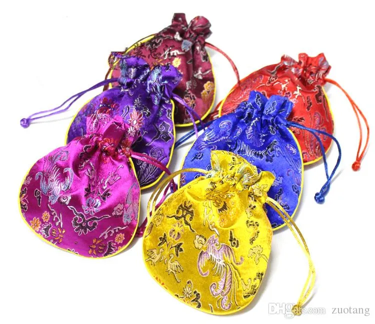 Dragon Phoenix Small Silk Brocade Pouch Jewelry Packaging Chinese style Coin Purse Spice Sachet Candy Gift Bag Christmas Party Favor 10pcs/l