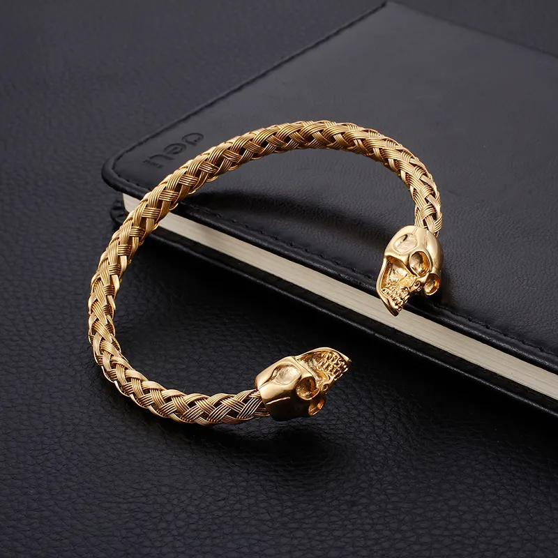 316L Stainless Steel Gold knot Wire Cuff bangle Skull End Bracelet Friends Gift