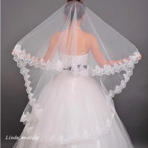 Högkvalitativ ny vit Elfenben Bröllop Bröllopslöja med Comb Lace Tulle Bridal Veils Brudtillbehör