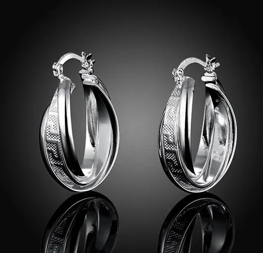 Mix 12 Style Högkvalitativ plätering 925 Sterling Silver Double Circle Ear Hoop Earrings Fashion Gift Hyperbole Big Ear Ring