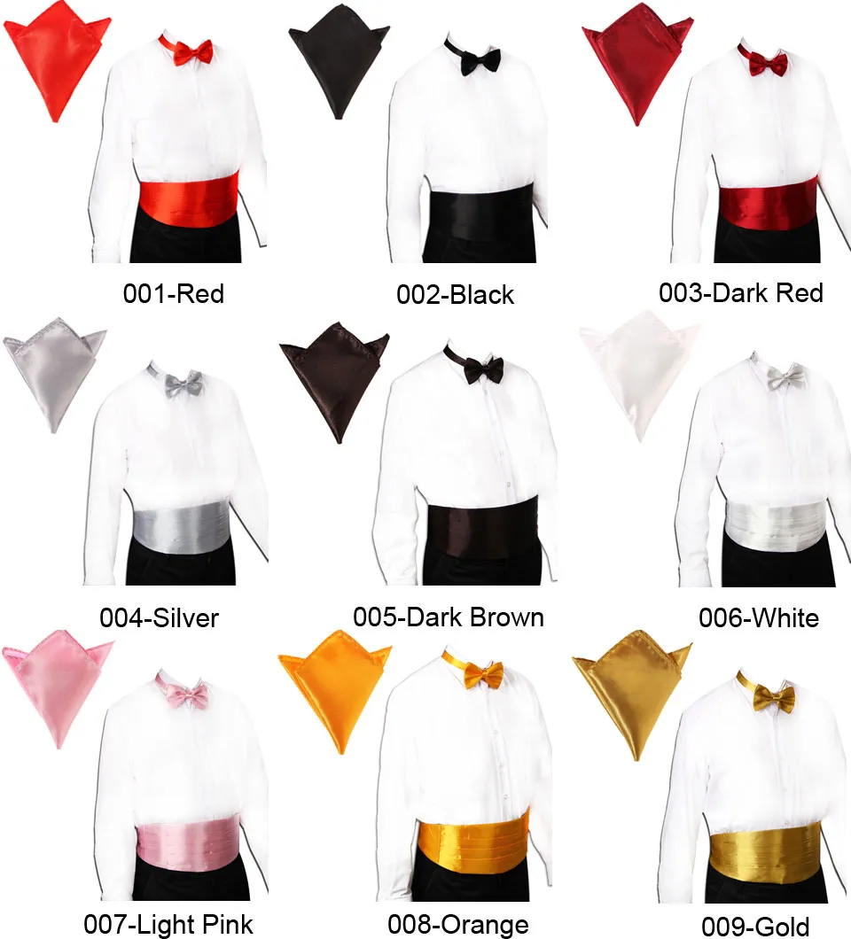 Mode Mäns Tuxedo Klänning Bow Tie 26 Färger Solid Bowtie + Cummerbund Midja Sealing + Näsduk Ficka för Fars dag Julklapp