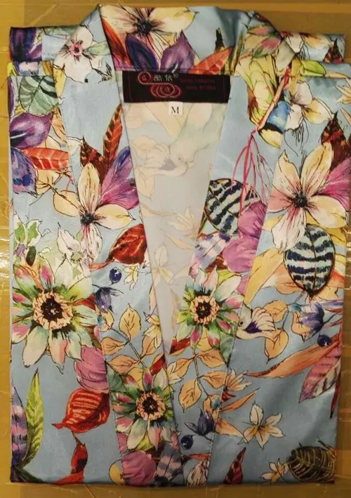 2017 bata floral de seda satinada para mujer, pijama, lencería, ropa de dormir, kimono, bata de baño, camisón #4004