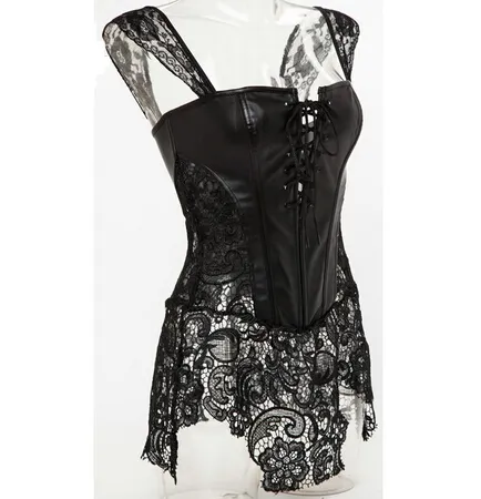 Nya Kvinnor Steampunk Faux Läder Midja Utbildning Lace Up Steel Boned Bustier Top Corset Overbust Brocade Plus Storlek S-6XL