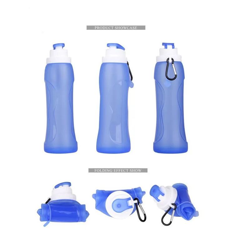 Vattenflaskor Fällbara 2016 500ml Miljövänlig vikningsdryck Vatten Silikon Travel Sport Flexibel Kollapsibel Dryckesväska Fällbar 4 Färg