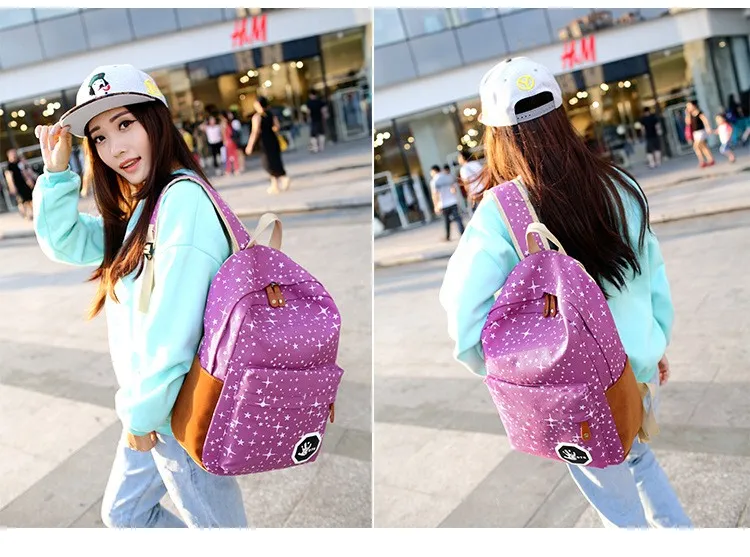 Großhandel Frauen Leinwand Rucksack Nette Sterne Druck Rucksäcke Mädchen Reisen Schultaschen Für Jugendliche Mochila Schulter Rucksack student taschen