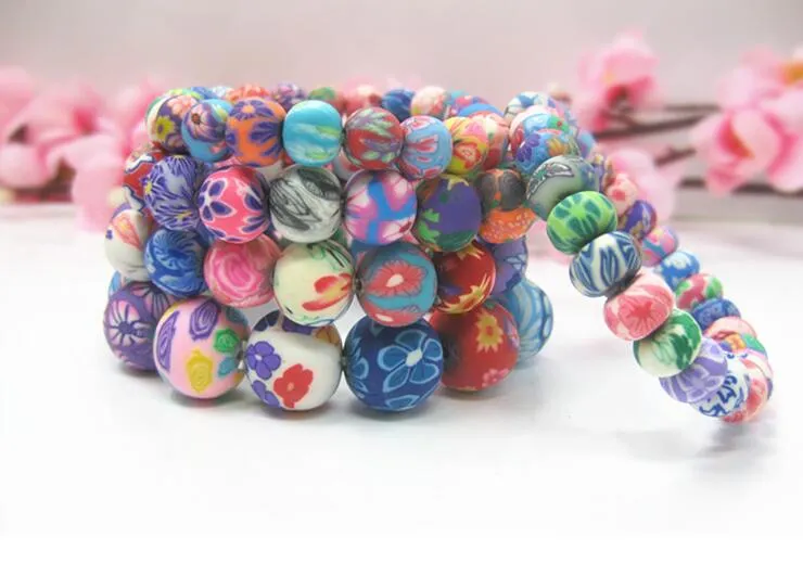 Blandad order 8mm 10mm 12mm 15mm Färgglad lerpolymerlera armband 20st Bohemian pärlstav armband Kid's Gift277k