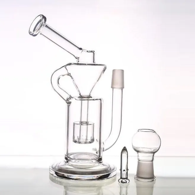 Cheap Portable Glass Water Pipes with Dome Nail Recycler Glass Bongs Hoorkahs Honeycomb Spiratual Bong In Stock 22cm Tall 18.8mm Joint