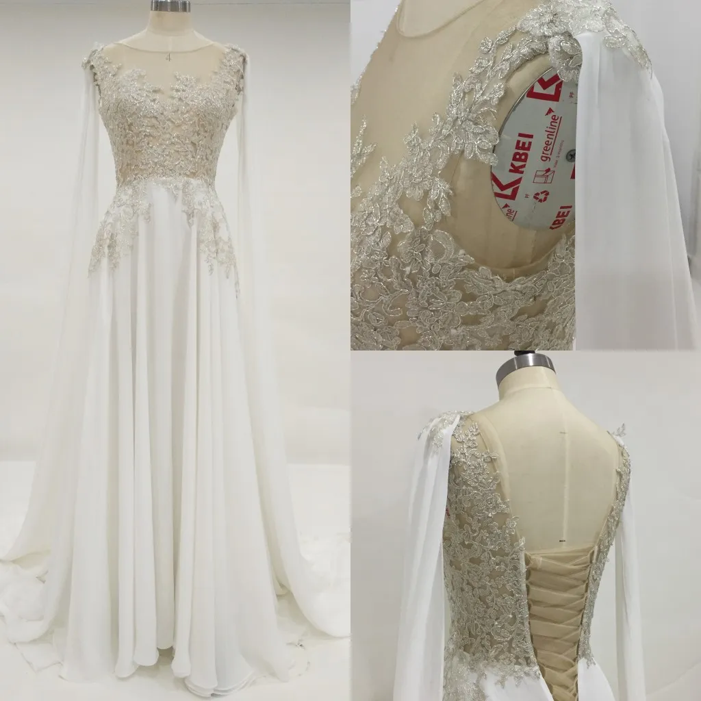 Echtes Elfenbein-Champagner-Hochzeitskleid mit transparentem Illusionsoberteil, ärmellos, silberne Spitzenapplikationen, Korsettrücken, Chiffon-Brautkleider mit Schlitz und Schleppe