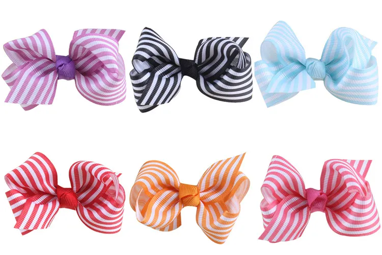 20pcs Boutique 10colors 3 inch grosgrain stripe ribbon bow hair accessories bowknot with alligator clip hair bobbles ties HC032