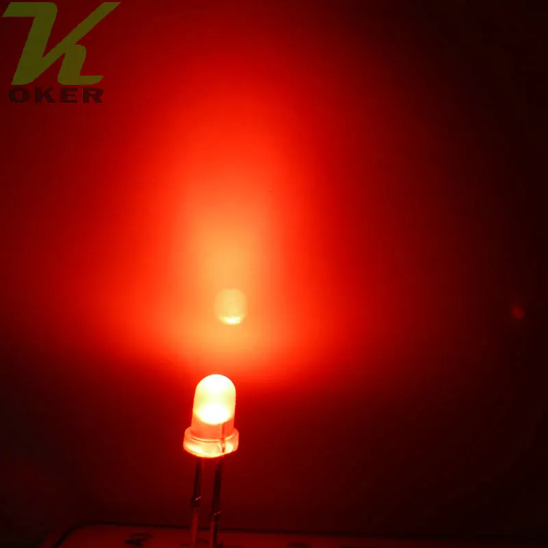 1000 Stück 3 mm rote diffuse LED-Lichtlampe, emittierende Diode, neblige, ultrahelle Perle, Plug-in-DIY-Kit, Übungs-Weitwinkel